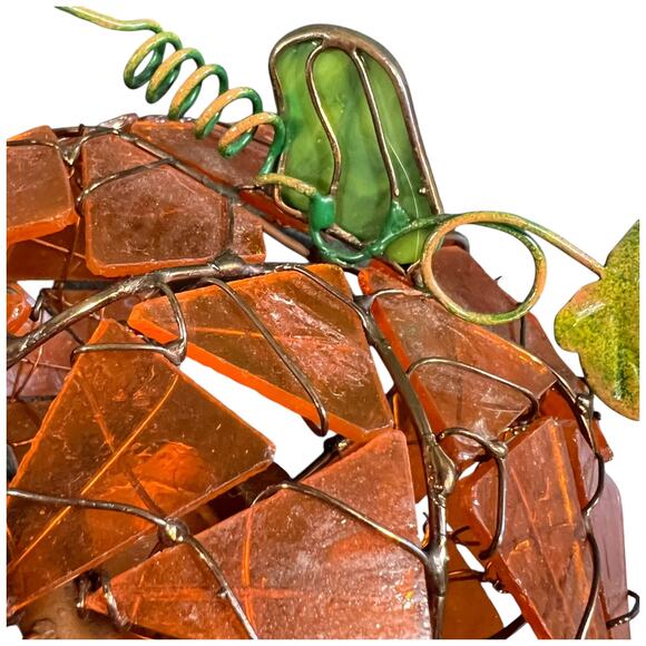 Handcrafted Stained Glass Pumpkin Candle Holder Fall Autumn Decor Art - Picture 2 of 11